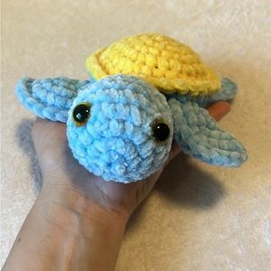 Medium size crochet Blue & Yellow plush turtle